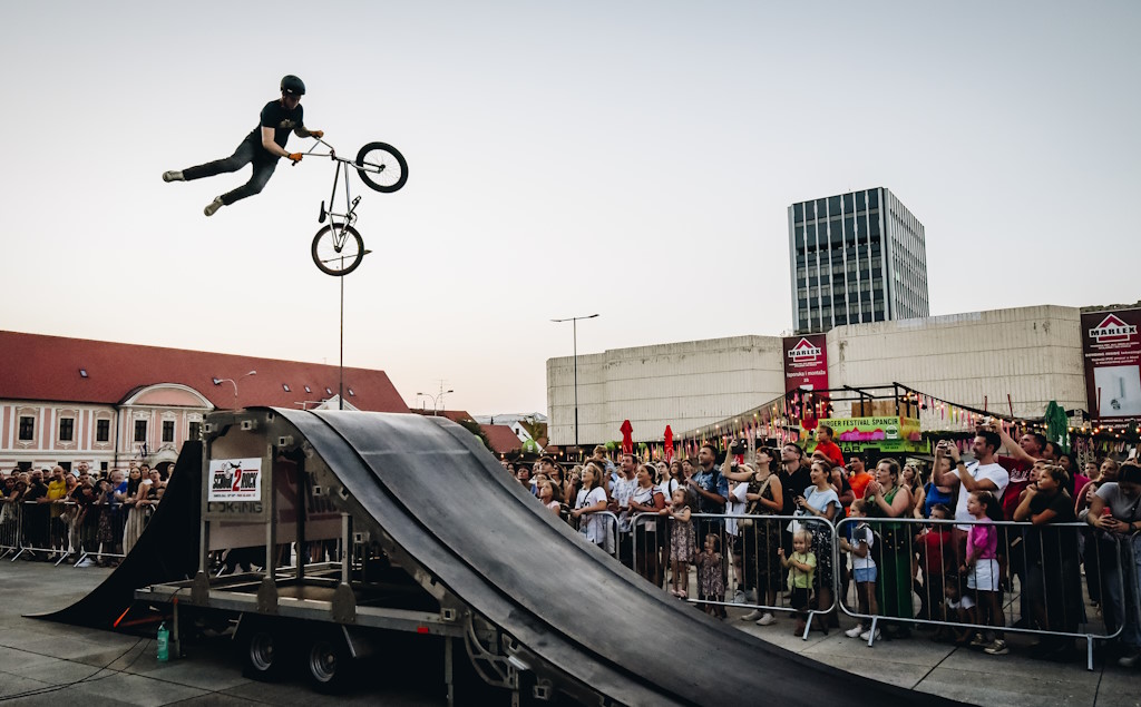 The first Croatian BMX Olympian Marin Ranteš performs spectacular tricks at the Špancirfest in Varaždin